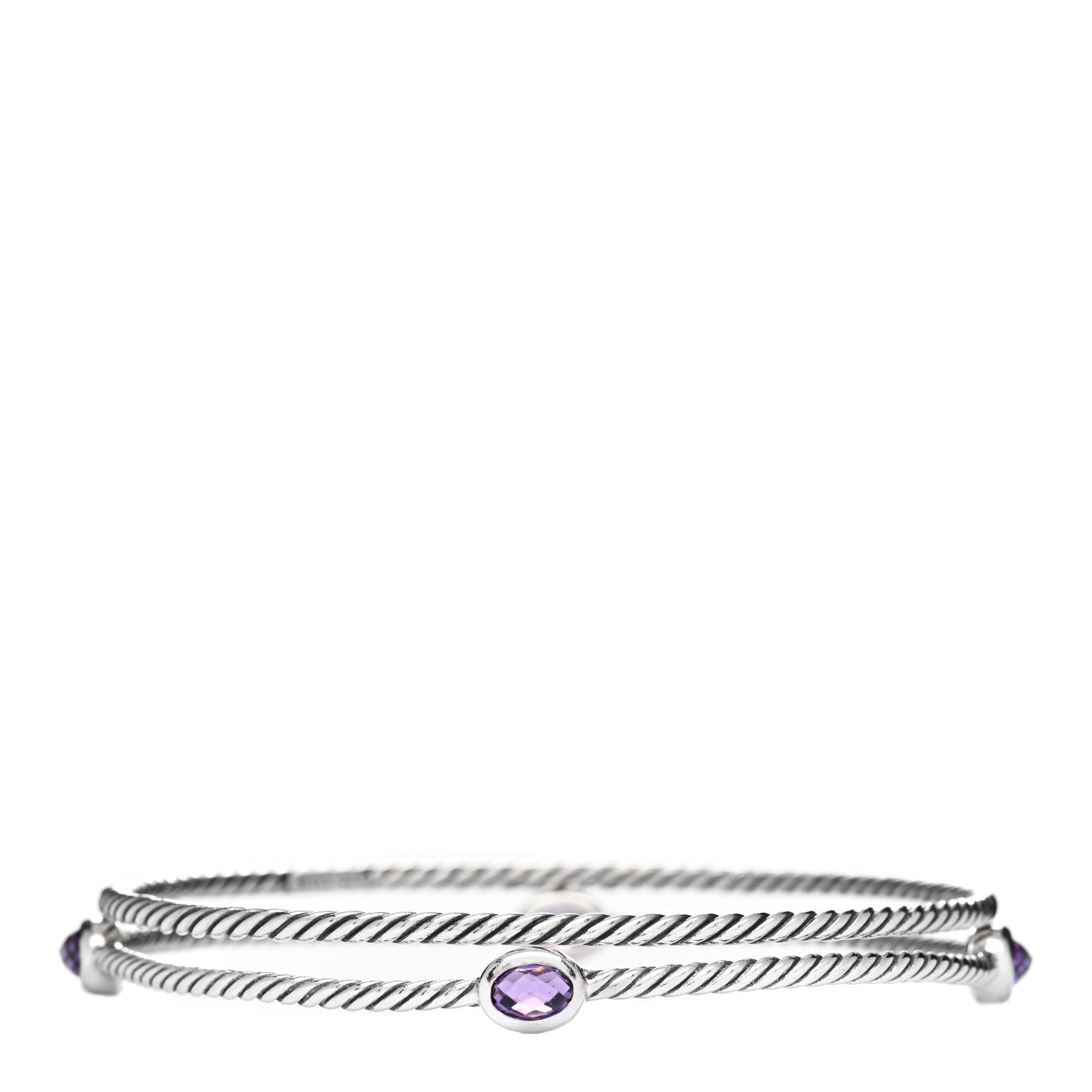 David Yurman Sterling Silver Amethyst Color Classics Cable Bangle Bracelet Set of 2 2 of 3
