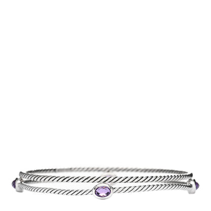 David Yurman Sterling Silver Amethyst Color Classics Cable Bangle Bracelet Set of 2 2 of 3