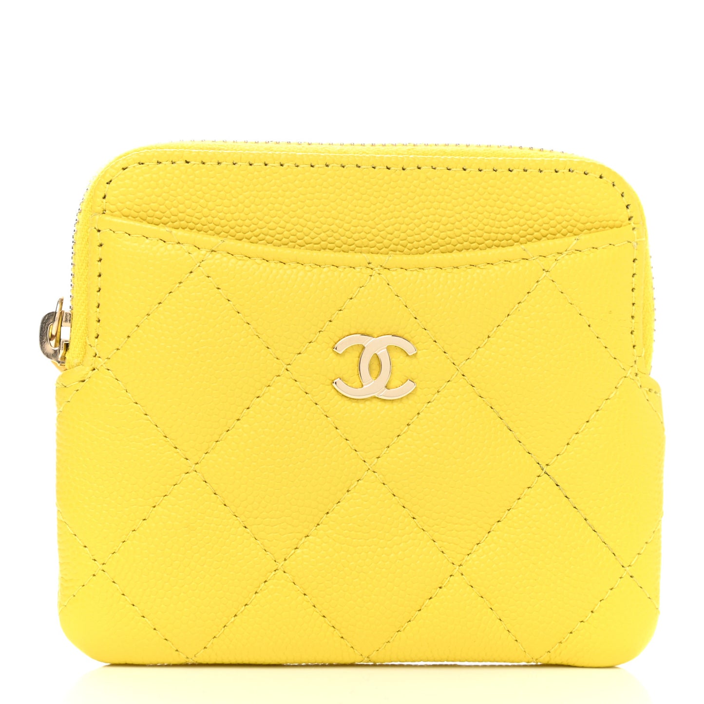 Caviar Quilted Zip Card Holder Wallet Yellow