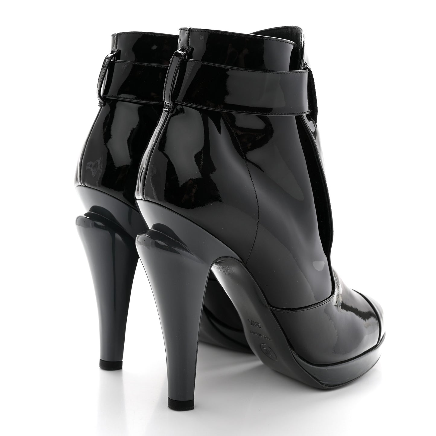 Patent Calfskin Cap Toe Ankle Boots 38.5 Black