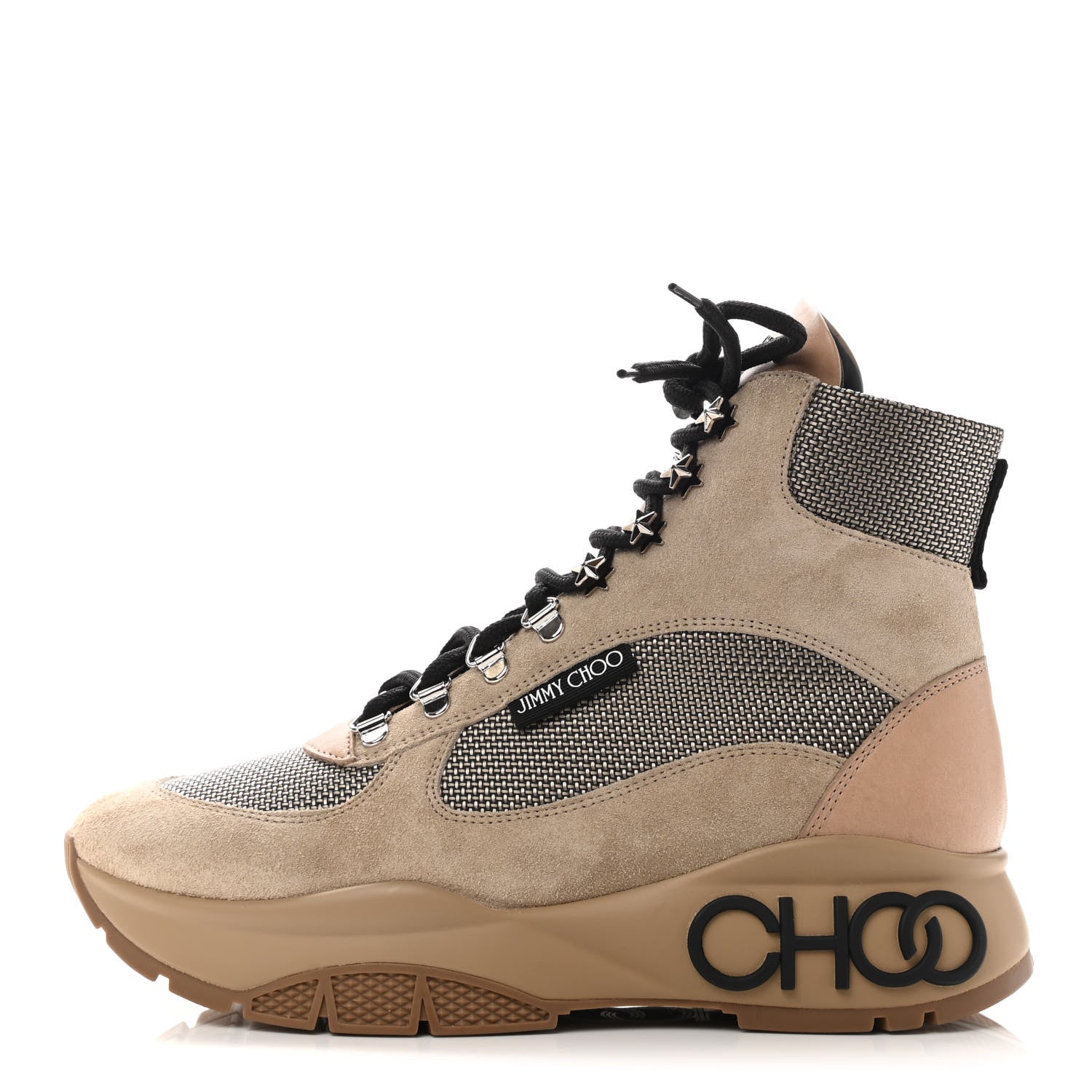Jimmy Choo Suede Calfskin Inca Patchwork Platform Hiking Boots 39 White Sand Natural 1 of 7