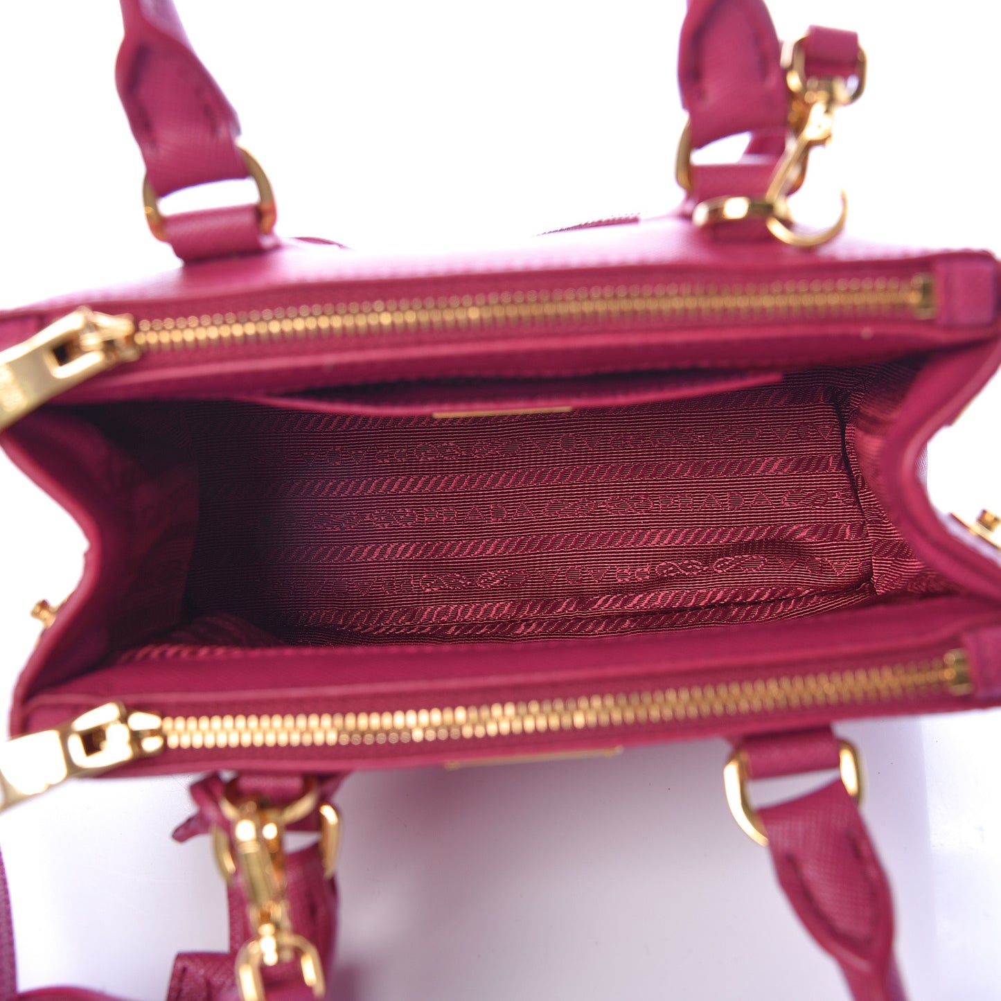Saffiano Lux Micro Galleria Double Zip Tote Fuxia