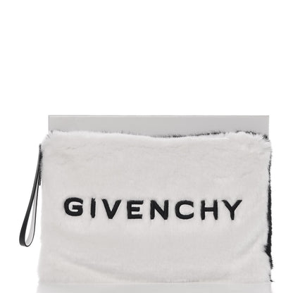 Givenchy Faux Fur Two Tone Large GV3 Pouch Wristlet Black White 8 of 8