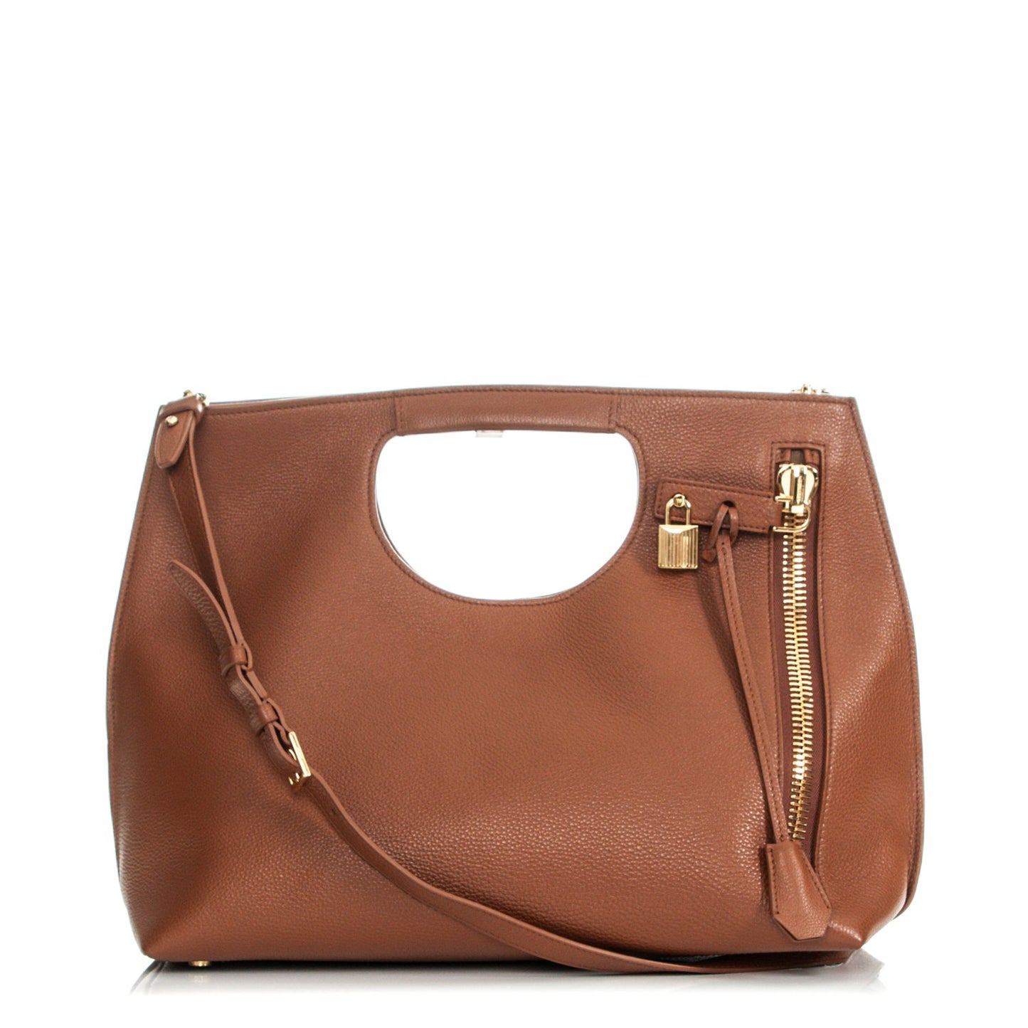 Grained Calfskin Alix Padlock Zip Tote Tobacco
