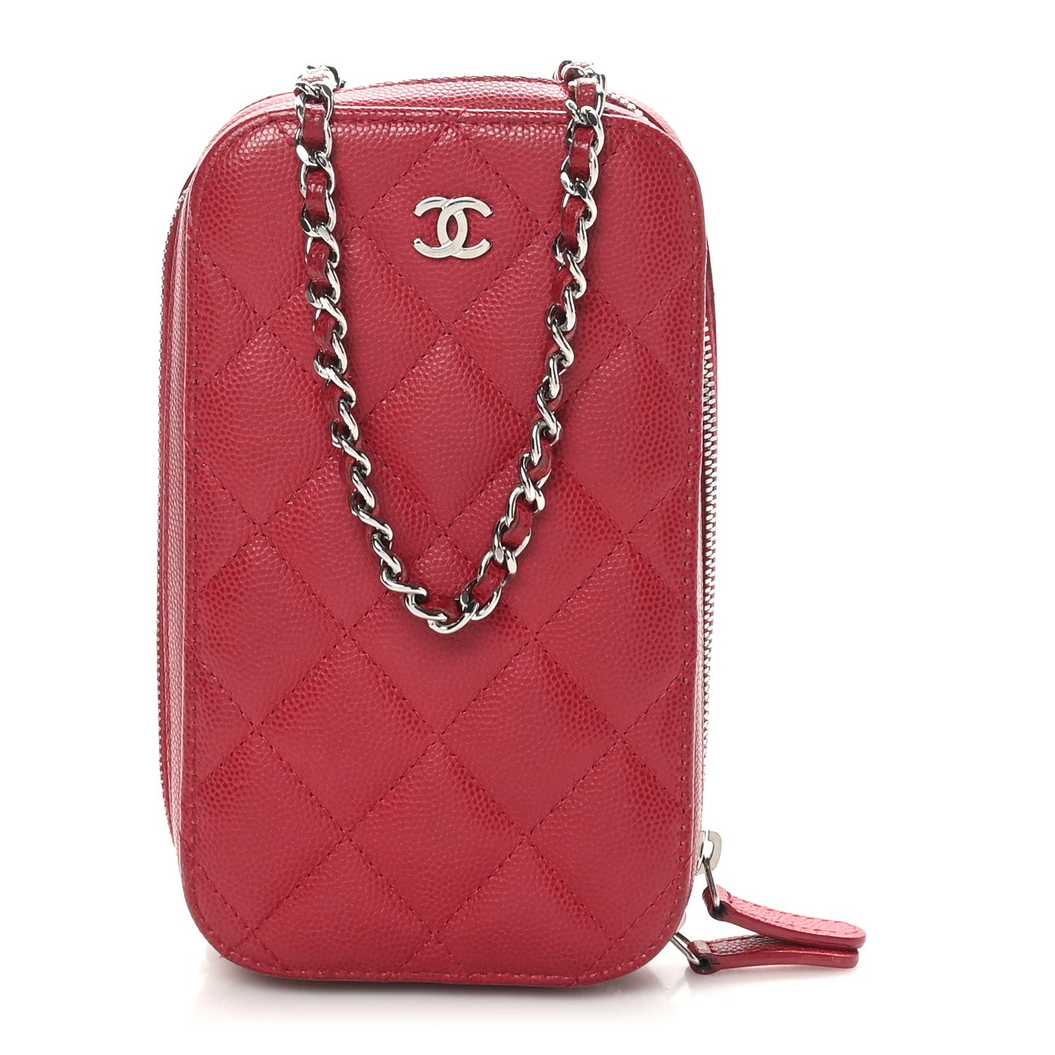 Chanel Caviar Quilted Phone Holder Wallet On Chain WOC Red 1 of 10