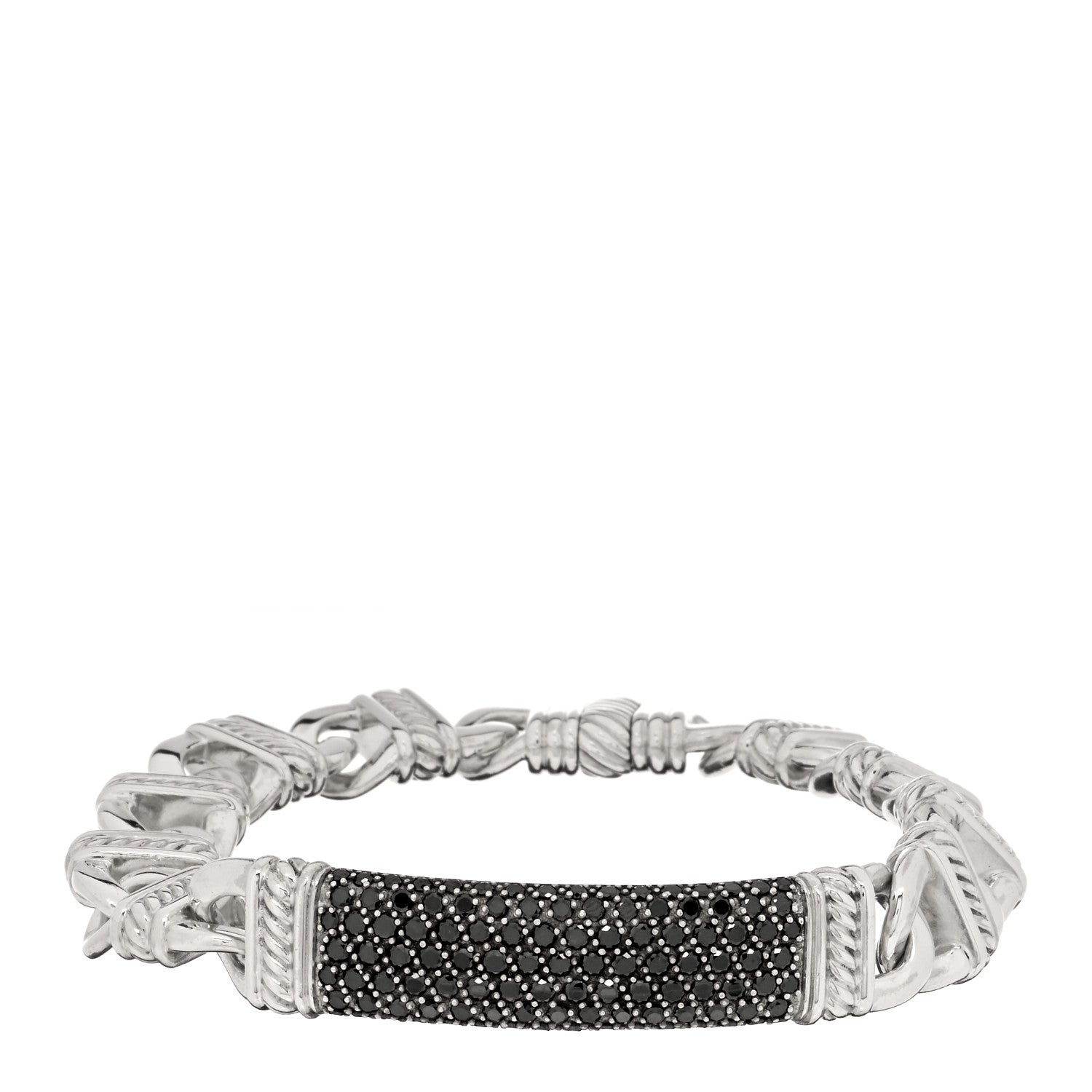 David Yurman Sterling Silver Black Diamond ID Link Bracelet 1 of 3