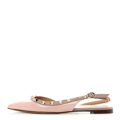 Valentino Garavani Patent Rockstud Slingback Flats 37.5 Water Rose Poudre 1 of 7