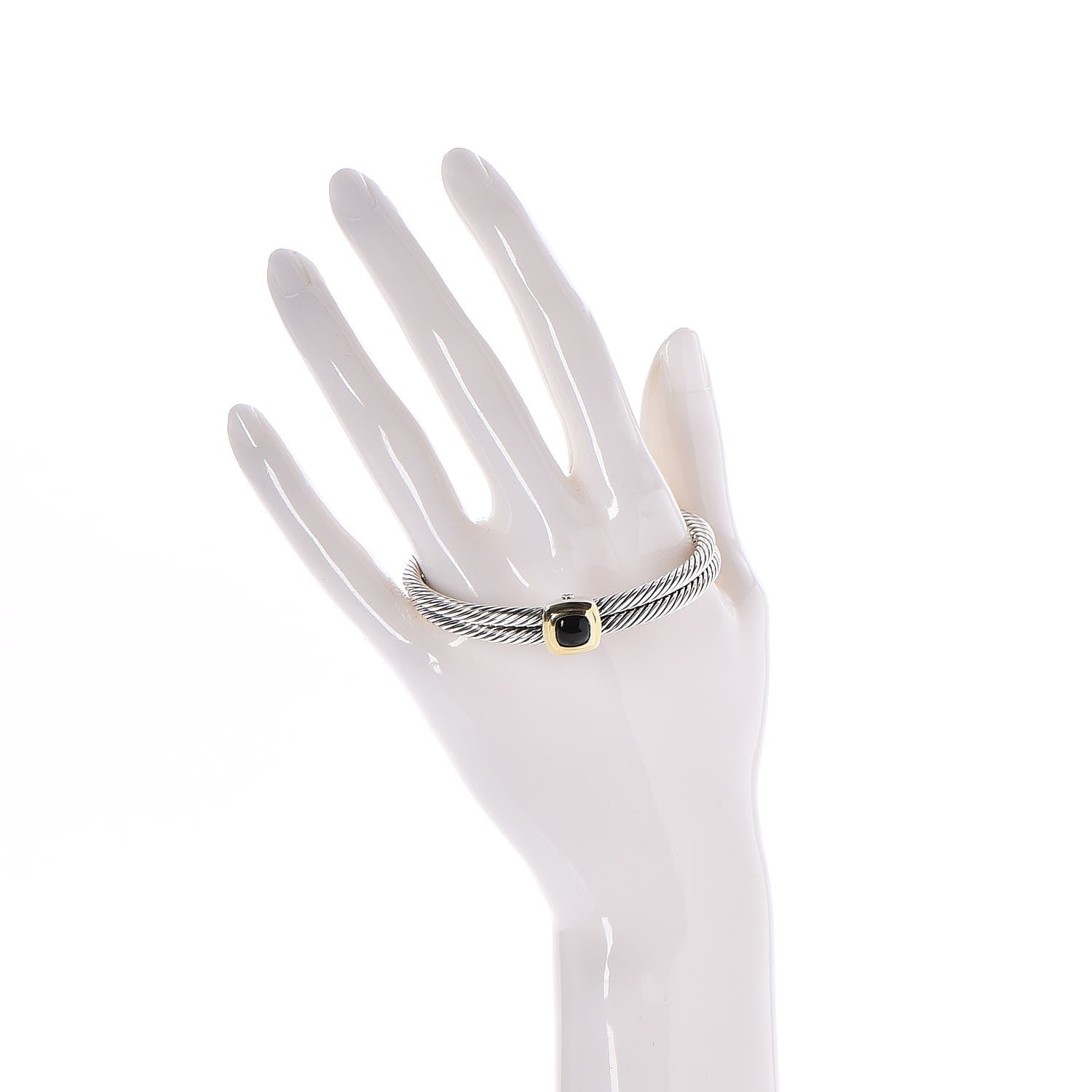 David Yurman Sterling Silver 18K Yellow Gold Black Onyx Albion Cable Bracelet 2 of 6