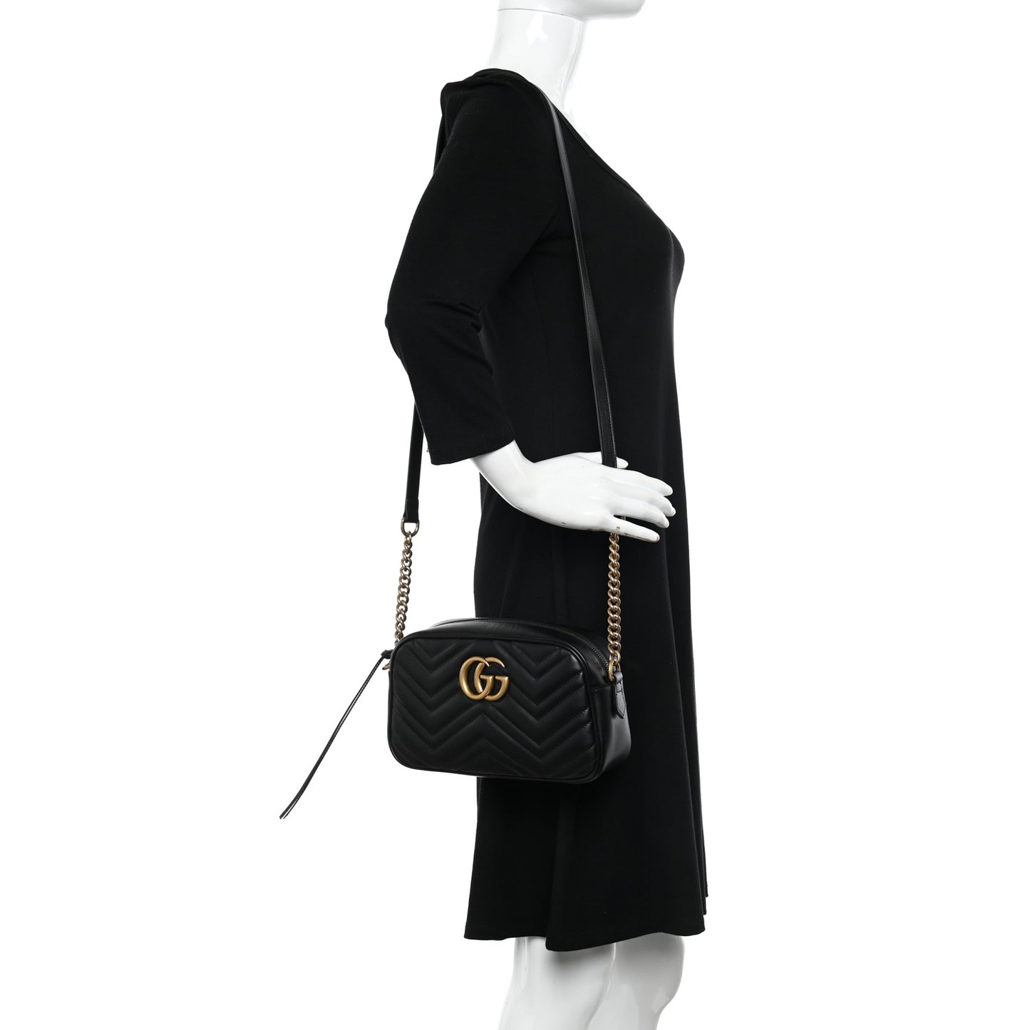 Calfskin Matelasse Small GG Marmont Chain Shoulder Bag Black