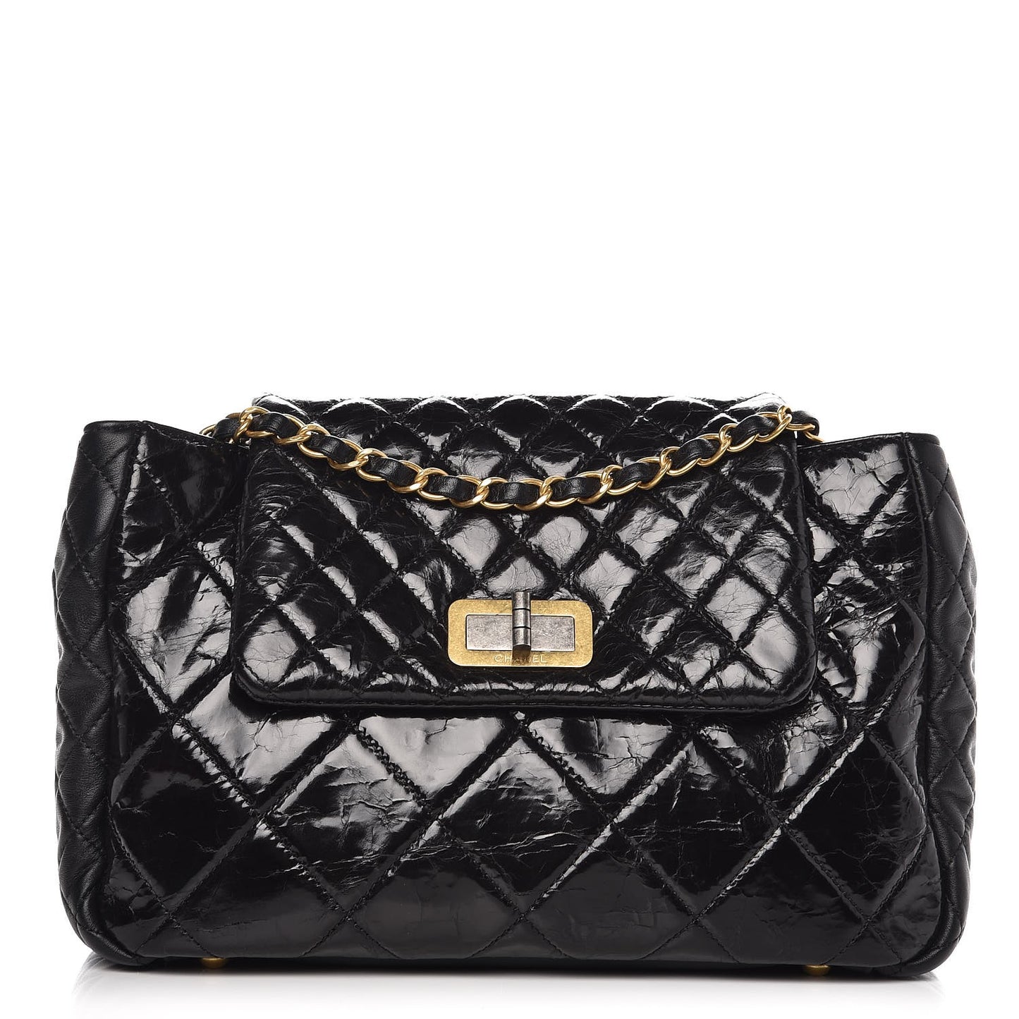 Glazed Crinkled Calfskin Medium East West Flap Black