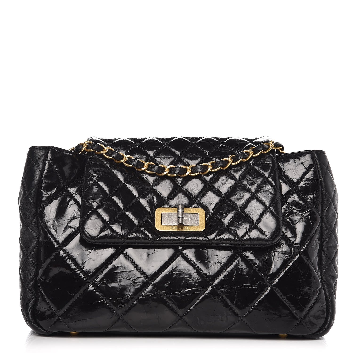 Chanel Glazed Crinkled Calfskin Medium East West Flap Black 1 of 7