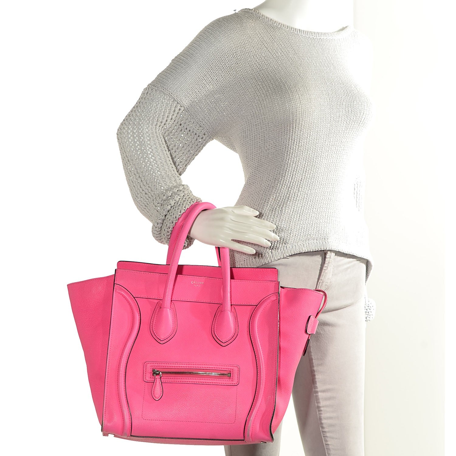 Celine Drummed Calfskin Mini Luggage Fluo Pink 9 of 14