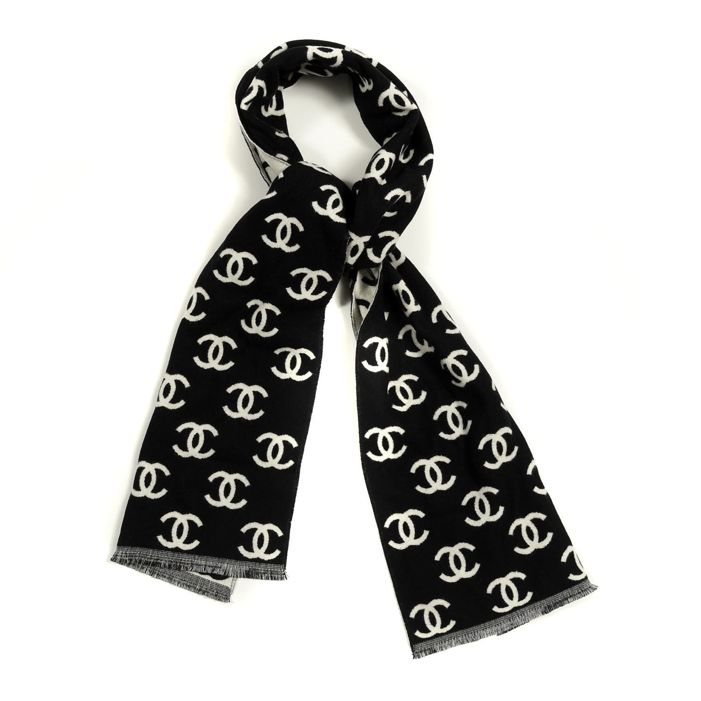 Wool Cashmere CC Scarf Black White