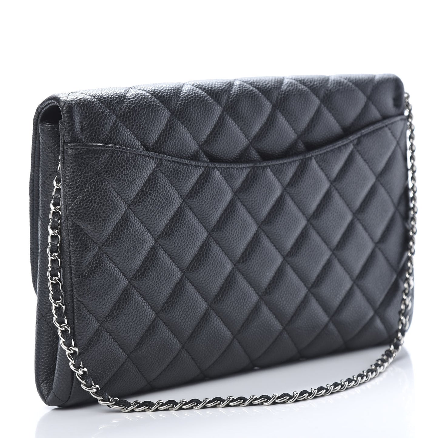 Caviar Quilted Clutch With Chain Flap Black