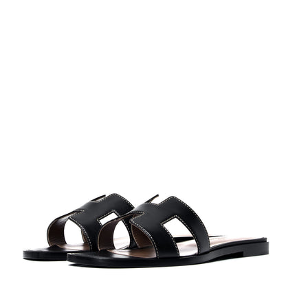 Hermes Box Calfskin Oran Sandals 36.5 Black 4 of 10