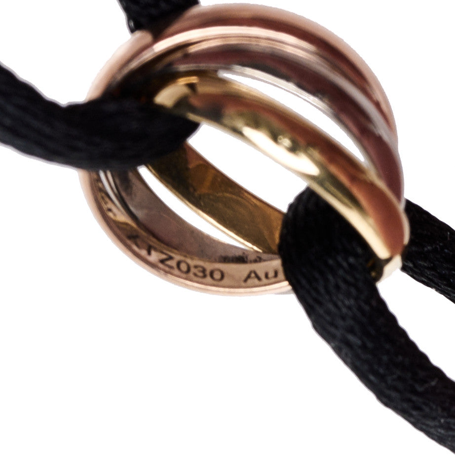 18K Pink Yellow White Gold Trinity Adjustable Cord Bracelet Black