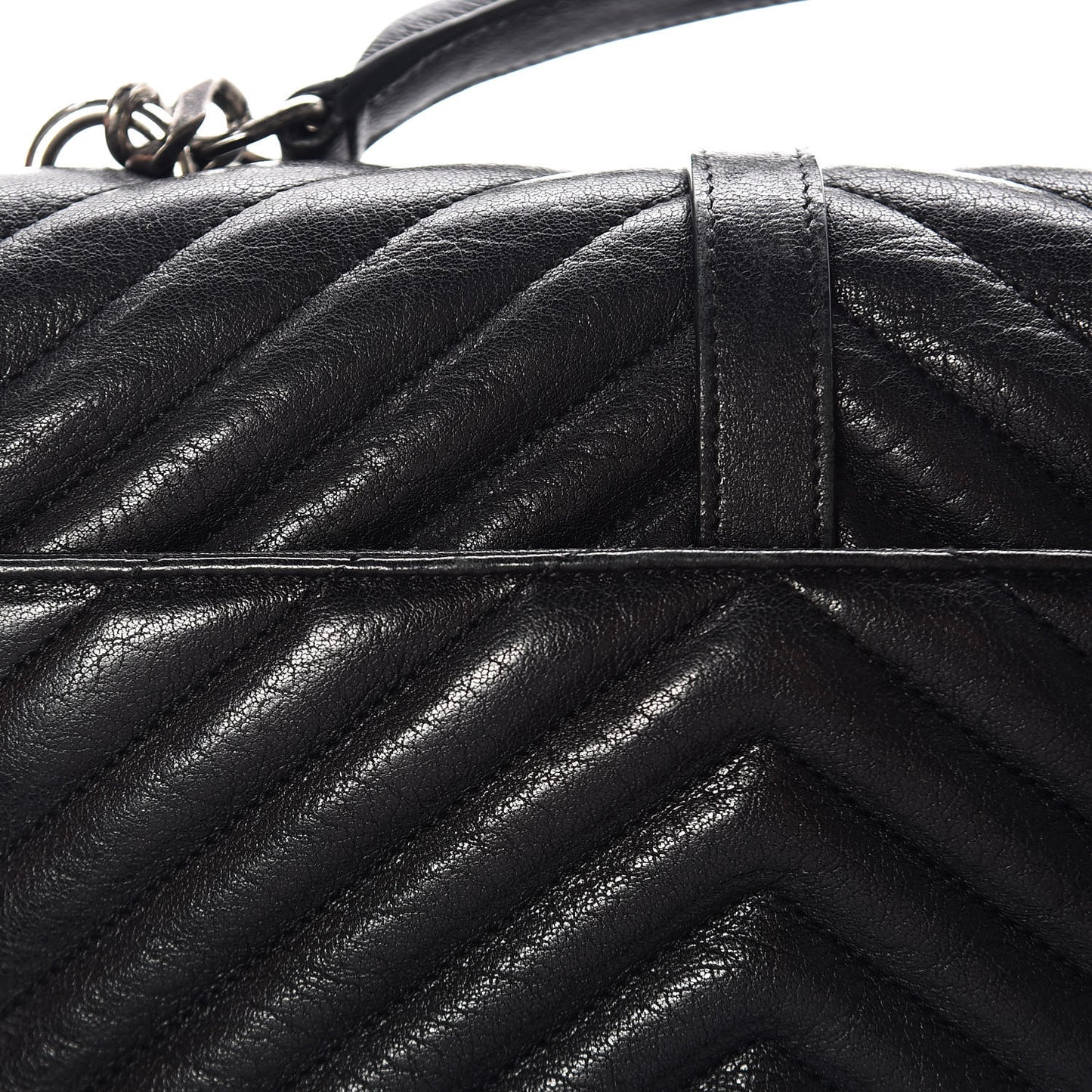 Sheepskin Matelasse Chevron Monogram Medium College Bag Black
