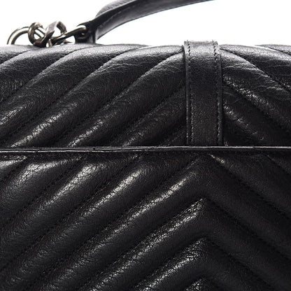 Saint Laurent Sheepskin Matelasse Chevron Monogram Medium College Bag Black 10 of 16