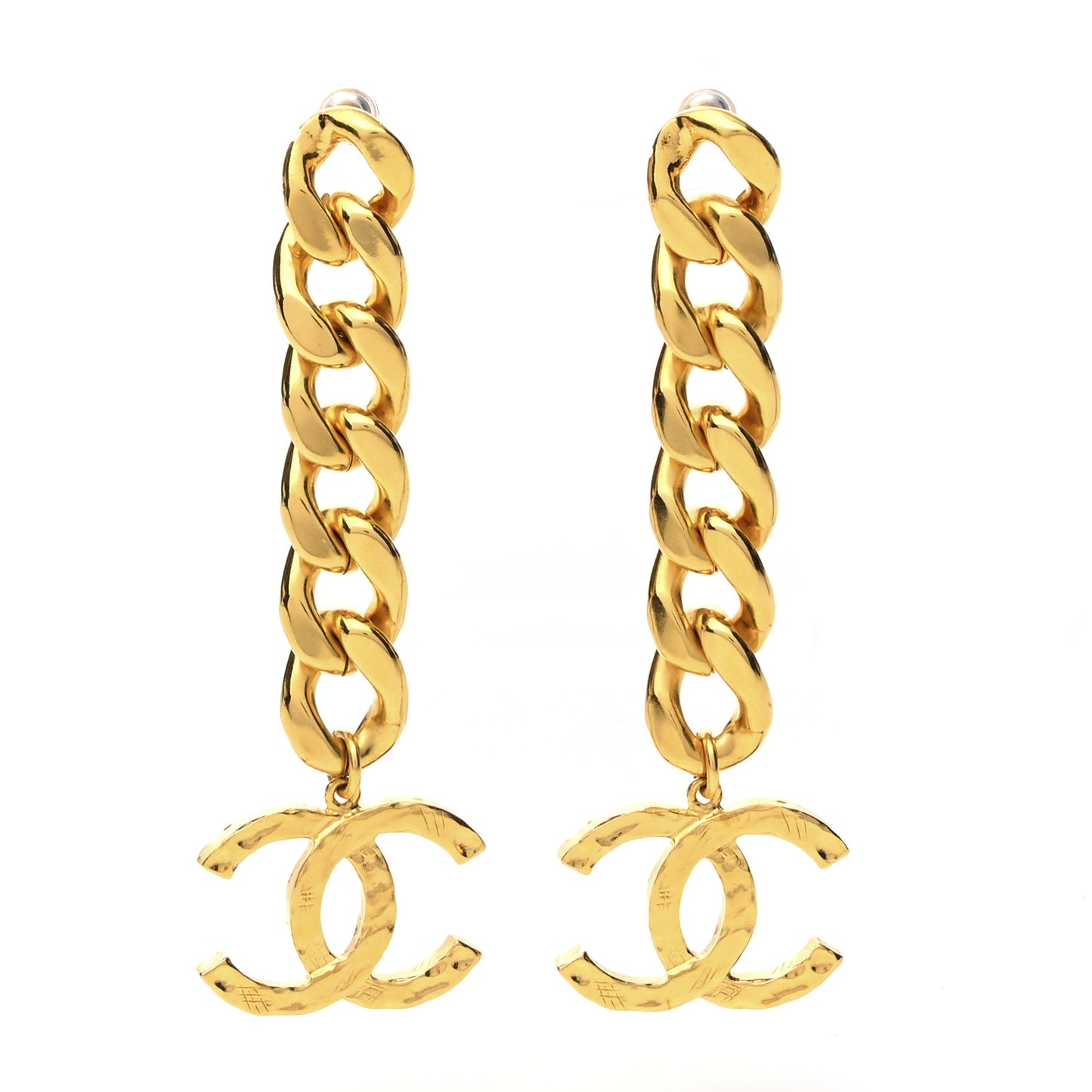 Metal CC Pick Drop Earrings Gold