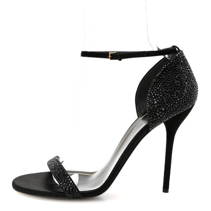 Gucci Suede Satin Crystal Ankle Strap High Heel Sandals 39.5 Black 1 of 9