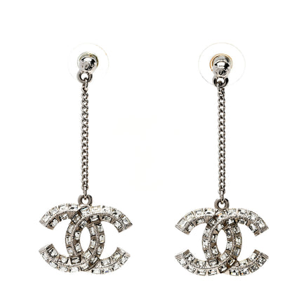 Chanel Baguette Crystal CC Drop Earrings Silver 1 of 5