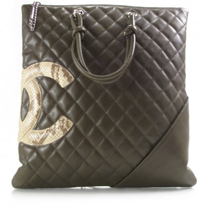 Chanel Calfskin Python Quilted Cambon Flat Tote Khaki 1 of 12