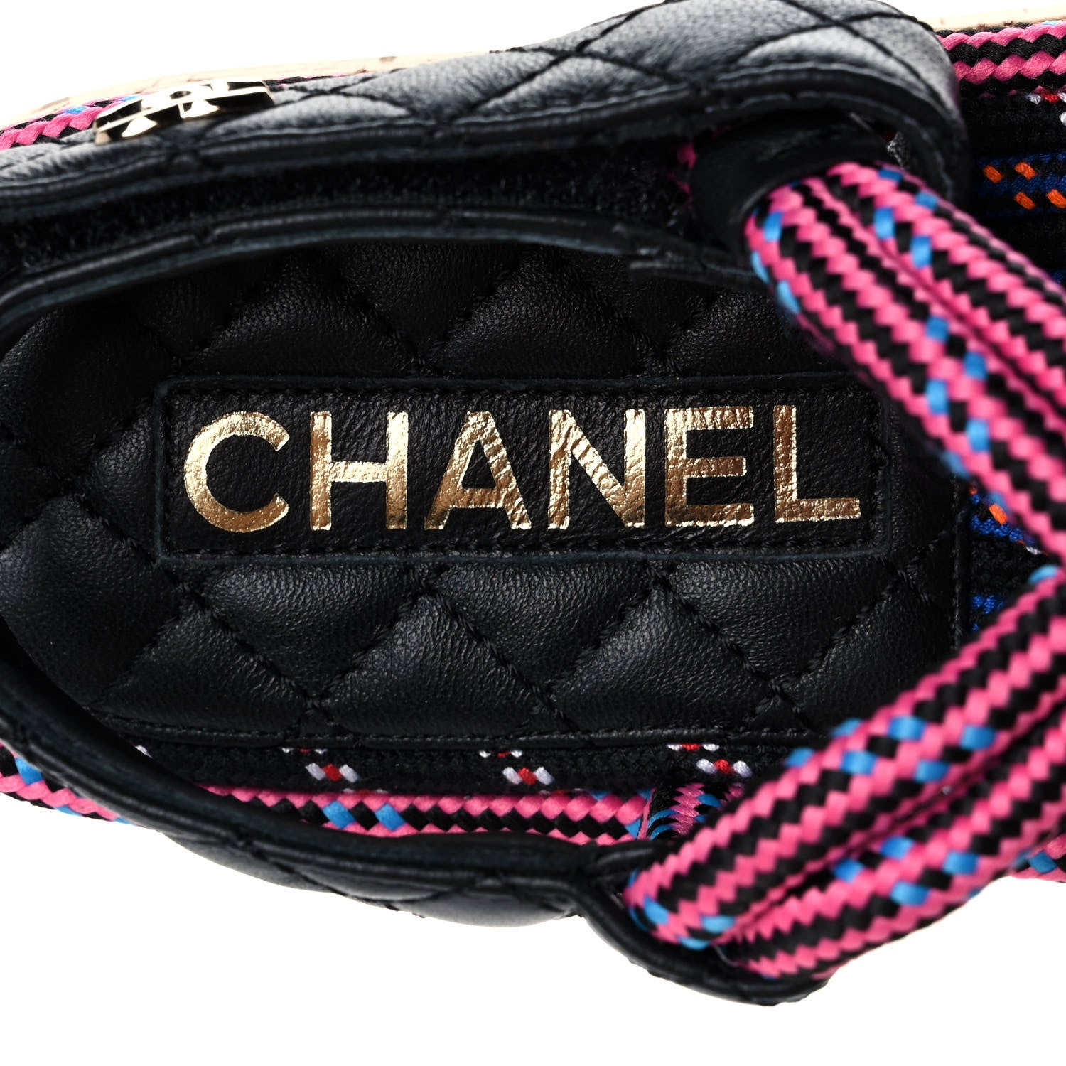 Chanel Cord Lambskin Quilted Logo Sandals 35 Pink Black 8 of 10