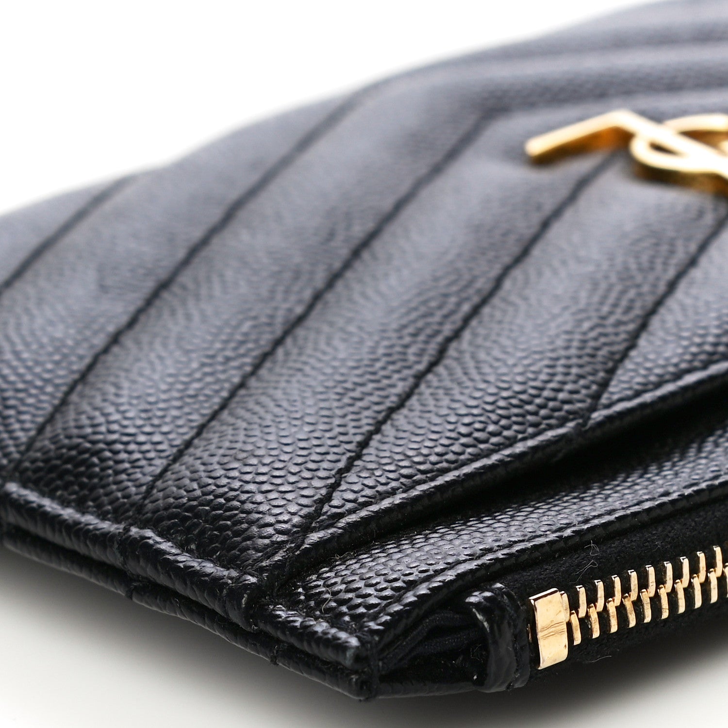 Saint Laurent Grain De Poudre Chevron Monogram Bill Pouch Black 9 of 14