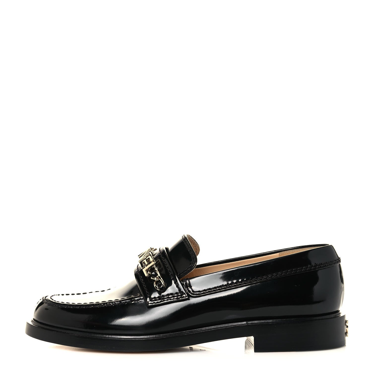 Chanel Shiny Calfskin Logo Loafers 37 Black 1 of 10
