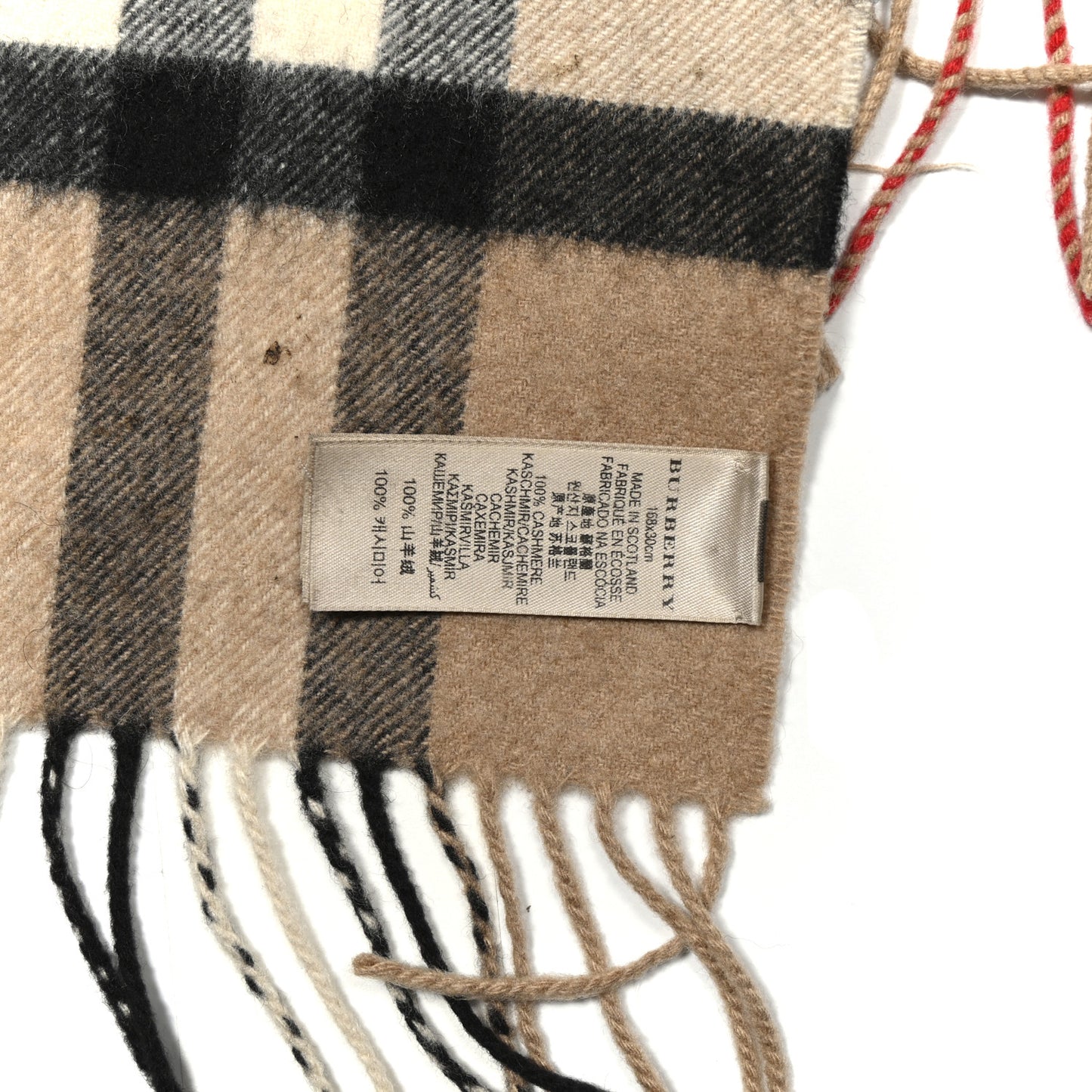 Cashmere Giant Check Fringe Scarf Archive Beige