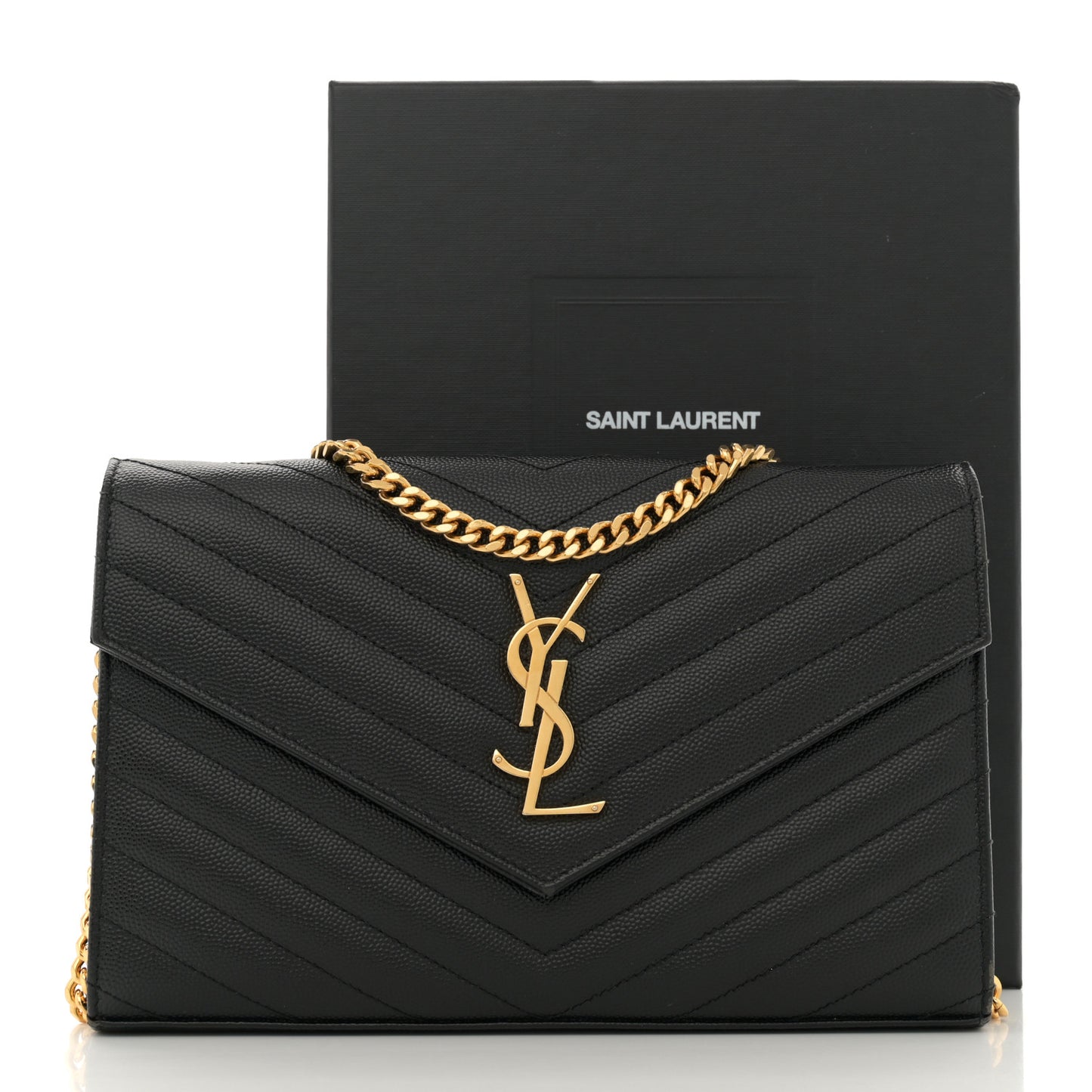 Grain De Poudre Matelasse Chevron Monogram Chain Wallet Black