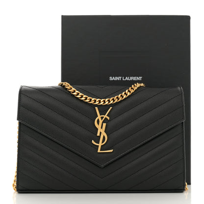 Saint Laurent Grain De Poudre Matelasse Chevron Monogram Chain Wallet Black 15 of 15