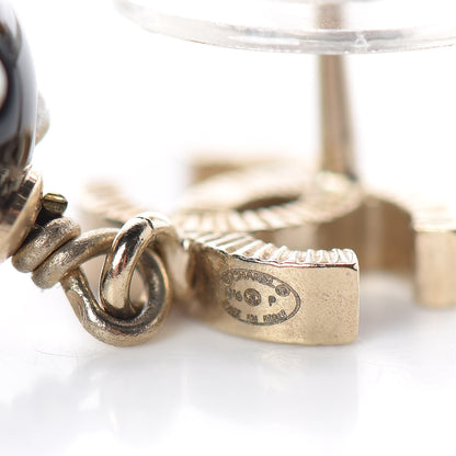 Chanel CC Bead Pearl Drop Earrings Gold Black 4 of 5