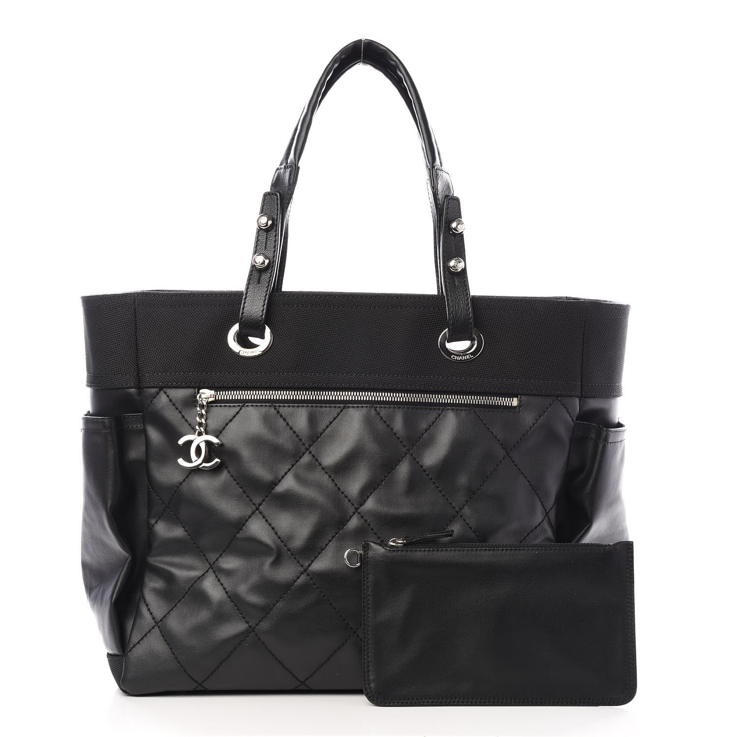 Chanel Coated Canvas Quilted Large Paris Biarritz Tote Black 10 of 10