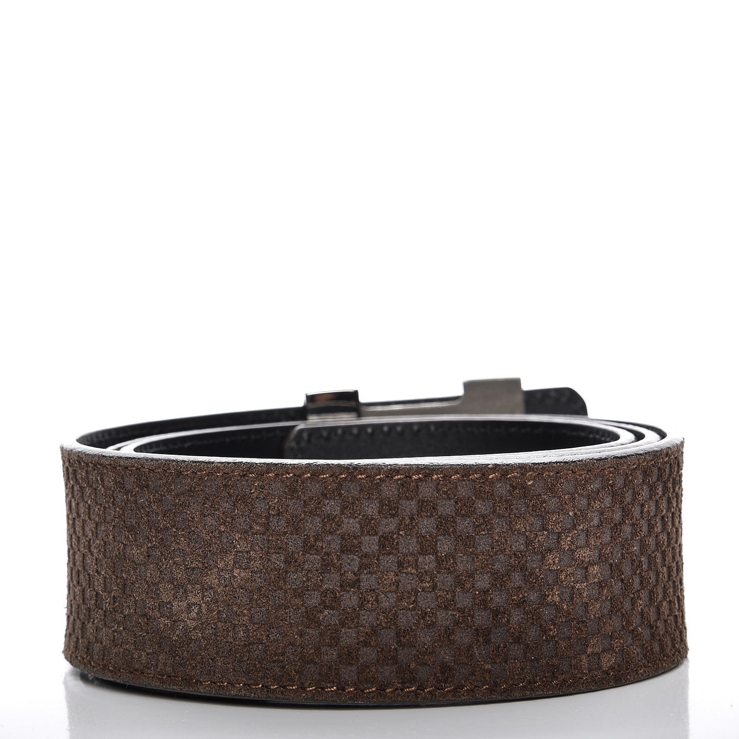 Louis Vuitton Suede Calfskin Mini Damier 40mm LV Initiales Belt 85 34 Moka 3 of 9