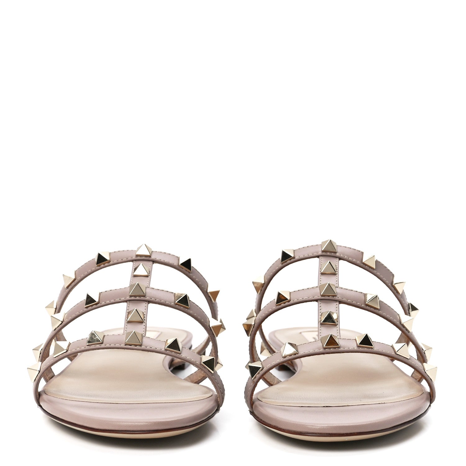 Valentino Garavani Nappa Rockstud Caged Flat Slide Sandals 38 Poudre 2 of 8
