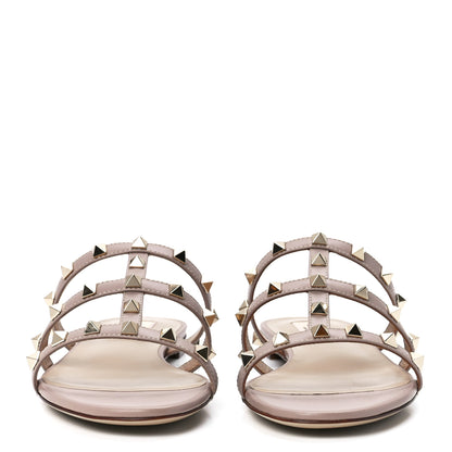 Valentino Garavani Nappa Rockstud Caged Flat Slide Sandals 38 Poudre 2 of 8