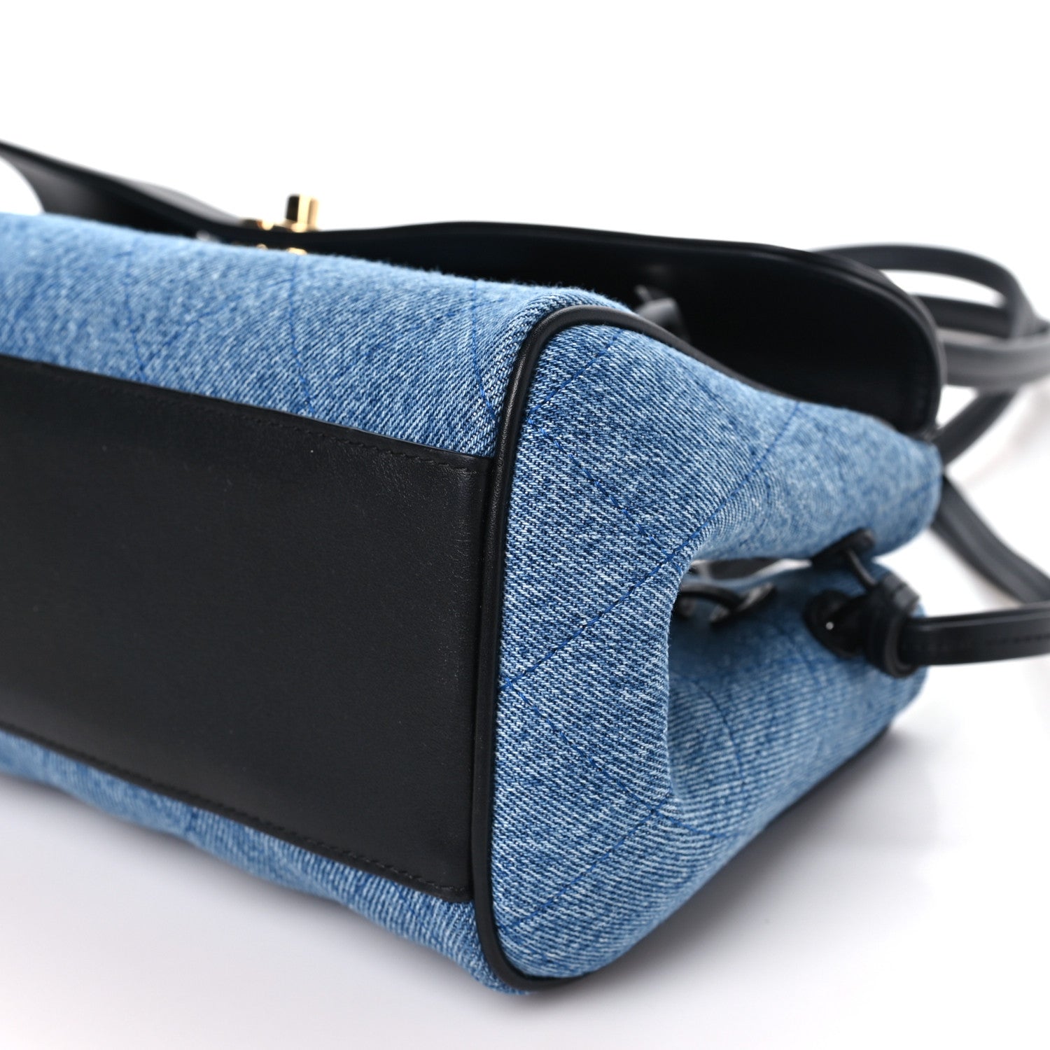 Chanel Calfskin Denim Stitched Urban Essentials Small Shopping Bag Blue Black 10 of 11