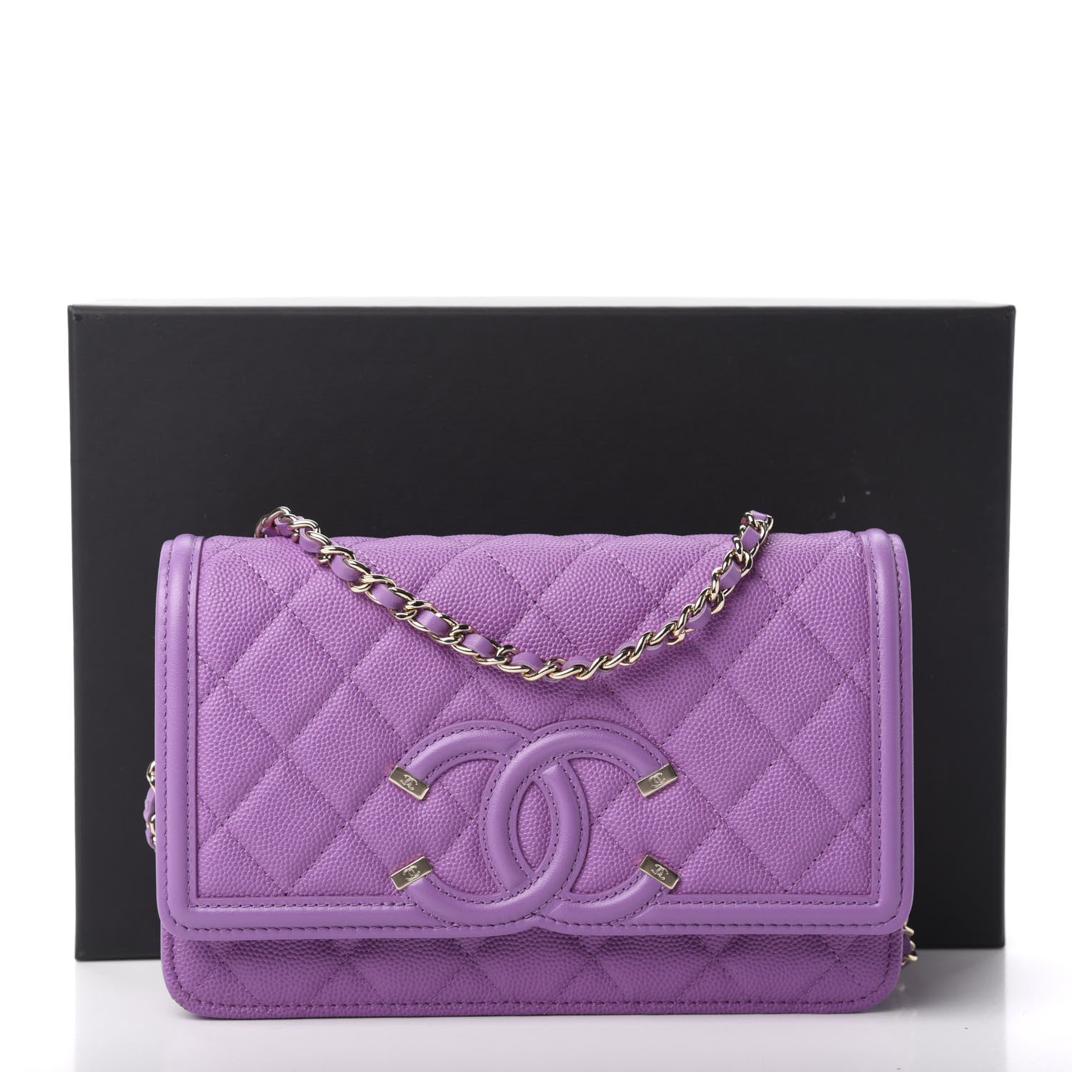 Chanel Caviar Quilted CC Filigree Wallet On Chain WOC Purple 11 of 11