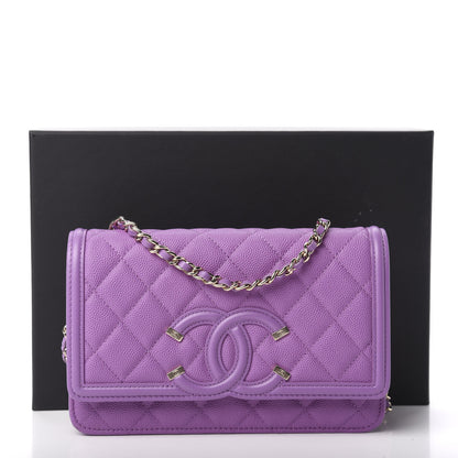 Chanel Caviar Quilted CC Filigree Wallet On Chain WOC Purple 11 of 11