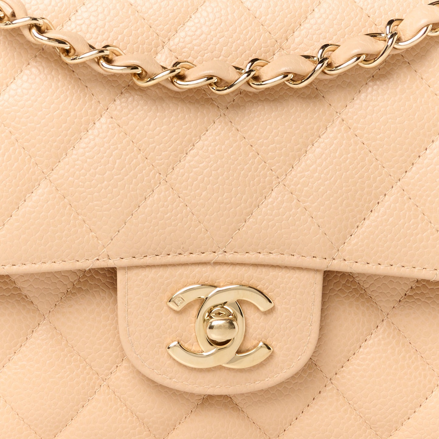 Caviar Quilted Medium Double Flap Beige