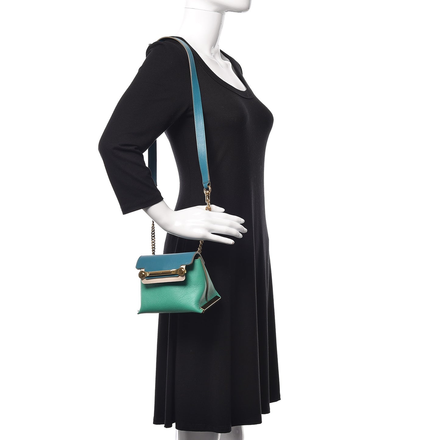 Calfskin Mini Clare Shoulder Bag Green Turquoise