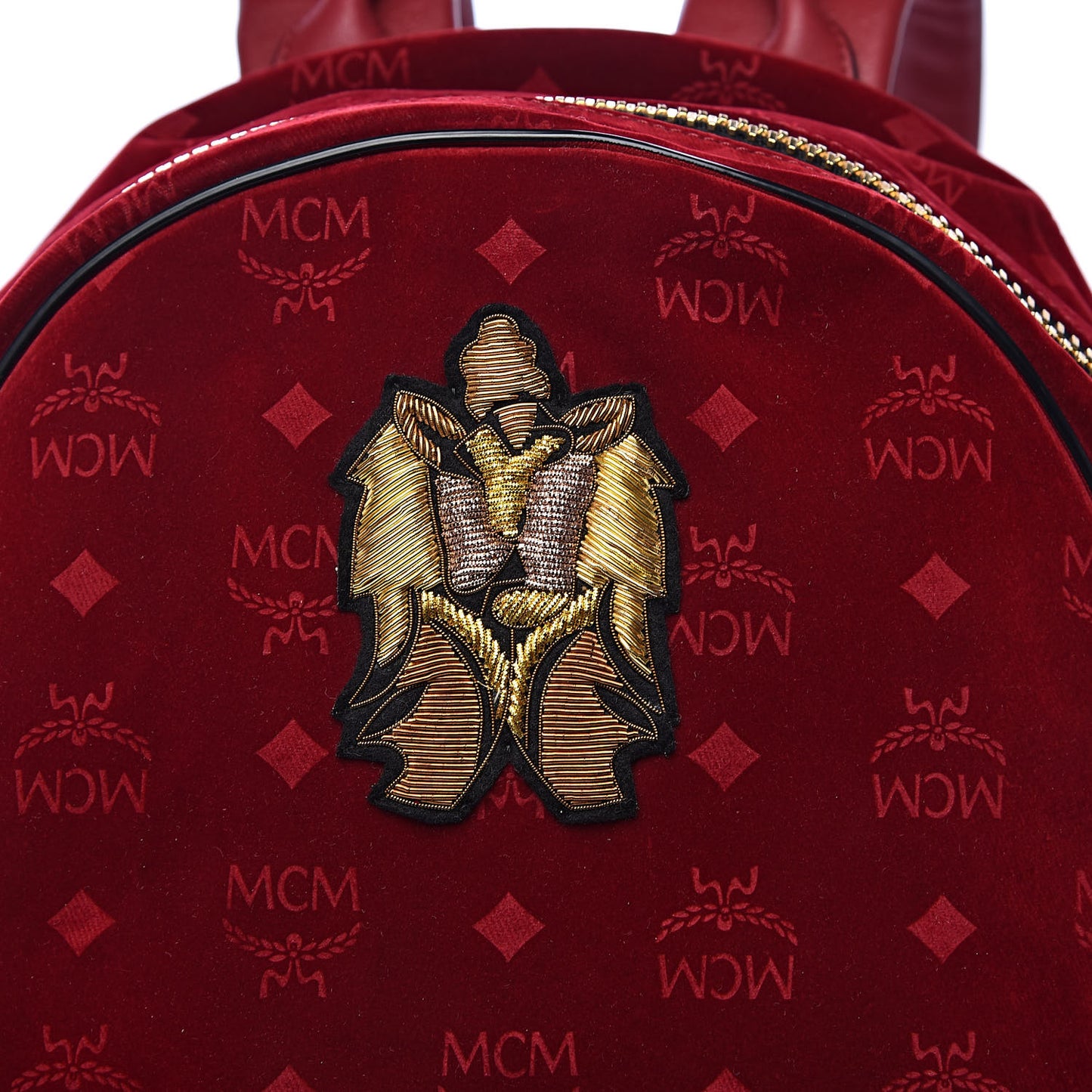 Velvet Monogram Medium Stark Insignia Backpack Ruby Red