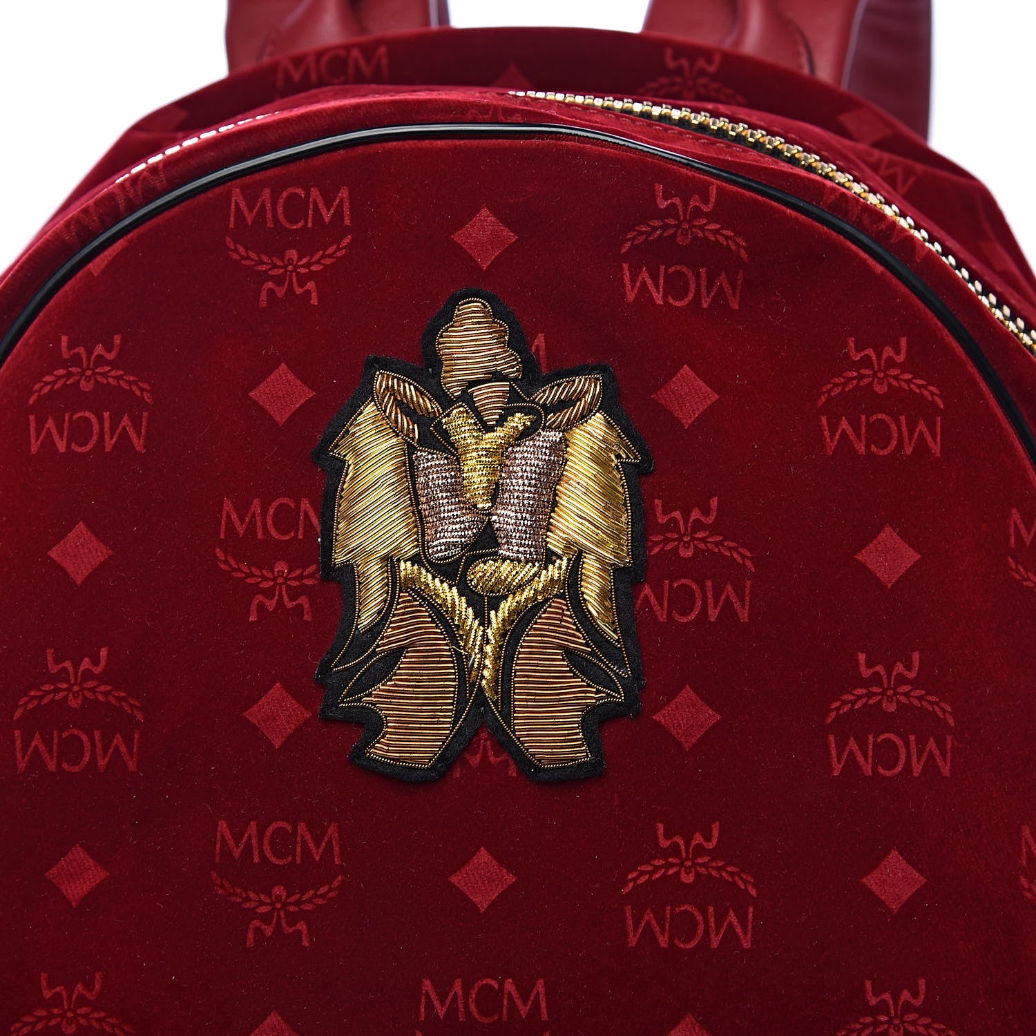 MCM Velvet Monogram Medium Stark Insignia Backpack Ruby Red 11 of 11
