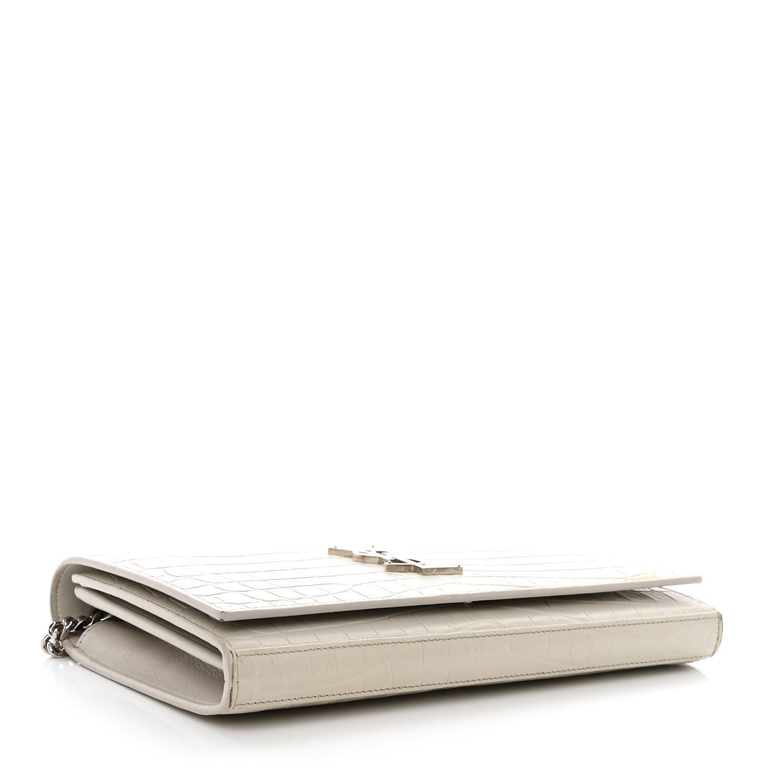 Saint Laurent Calfskin Crocodile Embossed Monogram Chain Wallet Blanc Vintage 4 of 12