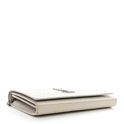 Saint Laurent Calfskin Crocodile Embossed Monogram Chain Wallet Blanc Vintage 4 of 12