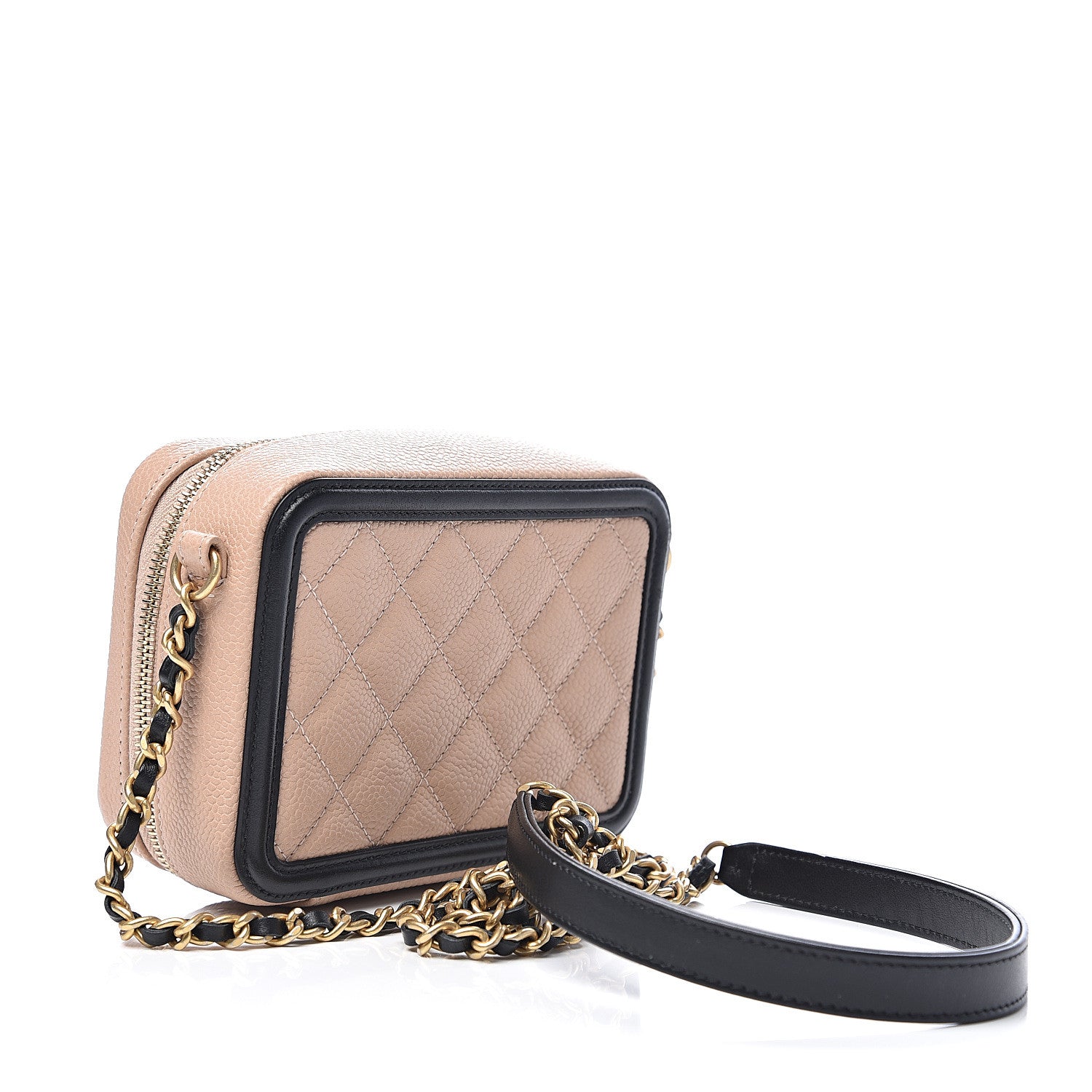 Chanel Caviar Quilted CC Filigree Vanity Clutch With Chain Beige Black 2 of 9