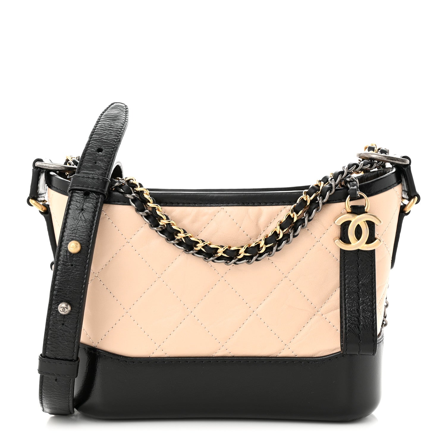 Chanel Aged Calfskin Quilted Small Gabrielle Hobo Beige Black 1 of 12