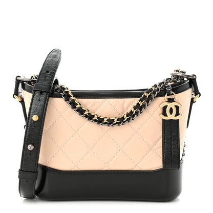 Chanel Aged Calfskin Quilted Small Gabrielle Hobo Beige Black 1 of 12