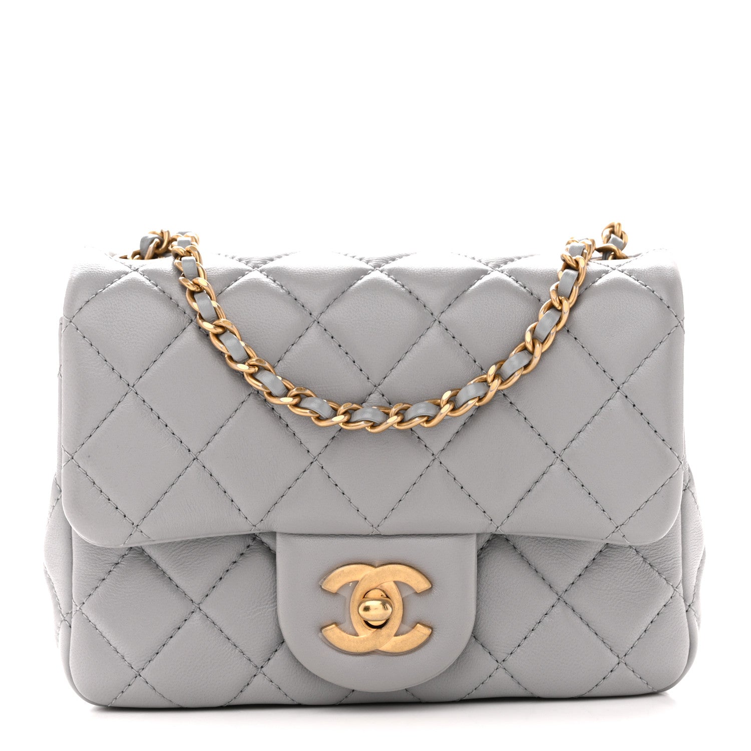 Chanel Lambskin Quilted Mini Pearl Crush Flap Light Grey 1882296